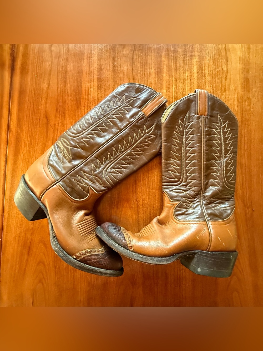 Tony Lama Brown Two-Tone Leather Cowboy Boots